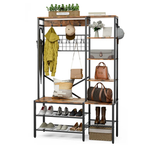 Estante de Entrada – Estante de Almacenamiento Industrial (Madera y Metal) con Zapatero de 5 Niveles – Acabado Rústico Marrón y Negro - Product Image 1