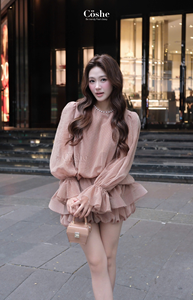 Coshe Tammy, vestido informal de inspiración coreana para mujer, dulce blusa elegante con mangas hinchadas, pantalones cortos de estilo de falda decorada con encaje - Product Image 6