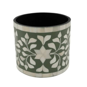 Antique Polished Bone Inlay <b>Flower</b> <b>Vase</b> For Home Table Living Room Decor Luxury Handmade <b>Black</b> And White Floral Pattern Planter - Product Image 3