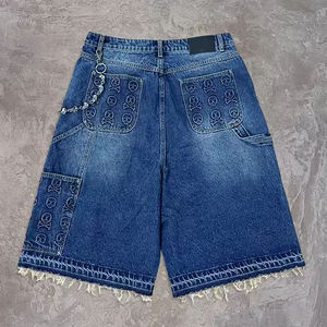 Shorts en jean 100 % coton, personnalisés, vintage, délavés, gaufrés, coupe ample et épaisse, style baggy, pour hommes - Product Image 4