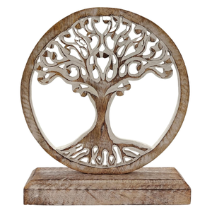 Décoration de table sculptée à la main en bois de manguier, motif arbre, pour salon - Product Image 1