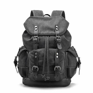 Vintage <b>Canvas</b> <b>Backpack</b> Unisex Softback Hasps Closure Travel Durable 20-37L Brown Leather Accents - Product Image 2