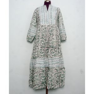 Nouvelle Robe Décontractée Femme Grande Taille à Manches Bouffantes Imprimée au Bloc, Col en V, Coupe Trapèze, Boutonnée, Longueur Cheville, Taille Naturelle - Product Image 1