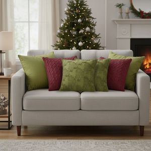 SOGA 6-Piece Pillowcase Set Olive Green and Deep Red Velvet and Cable Knit Decorative Covers Textured <b>Throw</b> <b>Pillows</b> - Product Image 6