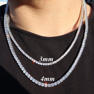 Collar de cadena de tenis de moissanita de corte redondo de 4 mm, de moda, de plata de ley 925 con baño de rodio, estilo hip hop, regalo sorpresa para fiestas - Product Image 4