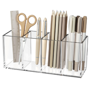 Porte-stylo en acrylique transparent pour bureau, présentoir individuel en acrylique transparent pour stylo, 4 compartiments, étui pour pinceaux de maquillage, porte-stylo - Product Image 1