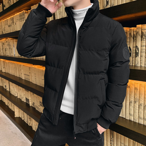 Men's Stand Collar Puffer Jacket Solid Color Zipper Closure Windproof <b>Thick</b> Polyester <b>Winter</b> Casual <b>Coat</b> - Product Image 4