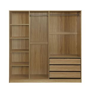 Nature-inspired Doorless Wooden <b>Storage</b> <b>Wardrobe</b> with Shelves and 3 Drawers for Bedroom - Product Image 3