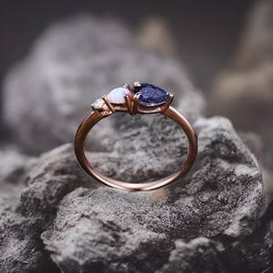 Vintage <b>Sandstone</b> Opal Engagement Ring Art Deco Moissanite Wedding Band Pear Cut 3 Stone Unique Bridal Ring - Product Image 6