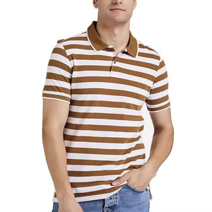 High Quality <b>Men's</b> Striped Short Sleeve <b>Polo</b> Shirt Knitted Casual Design Brown <b>White</b> Color Regular Fit <b>Polo</b> Shirts For <b>Men</b> - Product Image 1