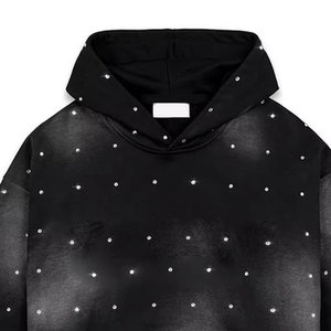 Sweat à capuche 100% Coton de Haute Qualité, Délavé à l'Acide, Série High Street, Effet Vieilli, avec Strass, Style Vintage - Product Image 5