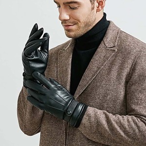 Gants d'hiver chauds en cuir pour hommes, en cuir PU, compatibles avec les écrans tactiles, en polaire épaisse, coupe-vent, thermiques - Product Image 4