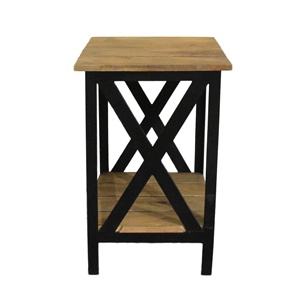 Table de chevet industrielle avec plateau en bois massif et structure en métal en X, table d'appoint à 2 niveaux pour salon, chambre à coucher, finition noire rustique - Product Image 5