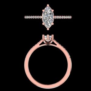 Anillo de Compromiso con Diamante Cultivado en Laboratorio de Corte Marquesa de 1.14 Quilates, Oro Rosa de 18k, Engaste Pavé Hecho a Mano, Joyería de Lujo para Novia - Product Image 2