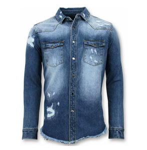Camisa de Mezclilla para Hombre, Manga Larga, Cierre de Botones, Estilo Casual para Trabajo, Cuello Clásico, Bolsillo en el Pecho, Tela de Mezclilla Suave, Cómoda, Corte Regular - Product Image 5
