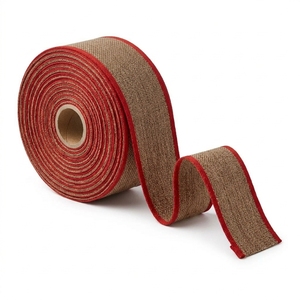 ริบบิ้นปอกระเจาแบบเรียบง่ายขนาด 25 มม. ของ Neelkamal Industries พร้อมขอบสีแดง ริบบิ้นตกแต่งจากผ้ากระสอบธรรมชาติสำหรับบรรจุภัณฑ์และงานฝีมือ - Product Image 1