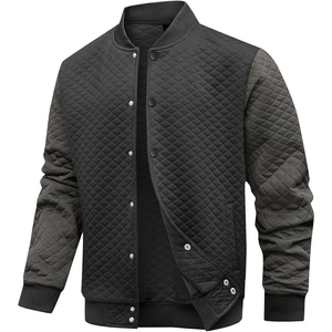 <b>Men's</b> <b>White</b> Quilted Varsity <b>Jacket</b> Solid Color Button Closure Turn-down Collar Casual Style Autumn Wear Regular Fit - Product Image 4