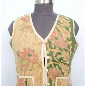 Handcrafted Boho Vintage <b>Kantha</b> printed Cotton Vest for Women handmade Sleeveless <b>Jacket</b> with Multicolor for Winter - Product Image 2
