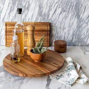 Tabla giratoria de lujo de madera de nogal a rayas redonda, bandeja giratoria de madera natural para mesa de comedor, venta al por mayor - Product Image 4