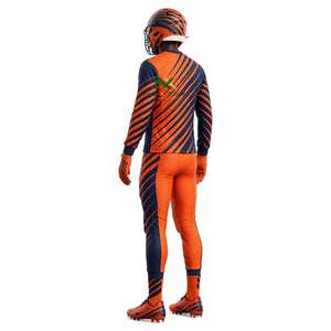 Ensemble de maillot et pantalon de football à rayures diagonales pour hommes NEXTEX, orange et bleu marine, sublimation - Product Image 6