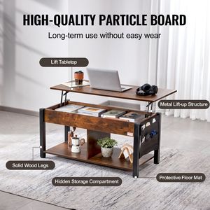 Tavolino da Caffè Rettangolare con Piano Sollevabile da 41,7 Pollici, con Tasche Extra Portaoggetti, Colore Marrone Pop, per Soggiorno - Product Image 5