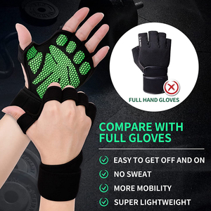 Guantes de gimnasio de medio dedo, material de malla, color negro con ribete verde azulado, unisex, para fitness, entrenamiento, diseño sin cordones, guantes para entrenamiento físico - Product Image 6