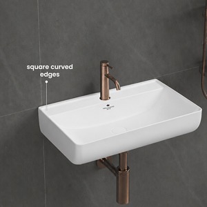 Wallcano Bath Modern Wall-Hung Ceramic Wash <b>Basin</b> 9L Capacity Easy Clean Slim Design Polished Finish 14" L X 19" W X 6" H 10 KG - Product Image 4