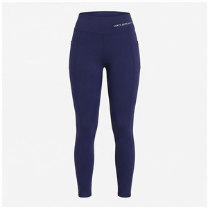 North Appalachia High Waist Full Length Yoga <b>Leggings</b> <b>With</b> <b>Pockets</b> Four-Way Stretch Solid Navy Blue Seamless Design - Product Image 1