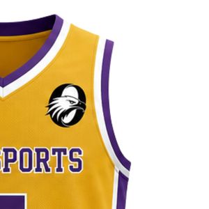 Maillot de basket-ball jaune et violet pour hommes et femmes, uniforme d'équipe sportive, logo personnalisé imprimé, haut sans manches, vêtements de sport pour les entraînements et les matchs - Product Image 4