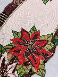 Embroidered Floral Table <b>Runner</b> Red Green White Poinsettia Pattern Traditional Home Decor <b>Washable</b> - Product Image 5
