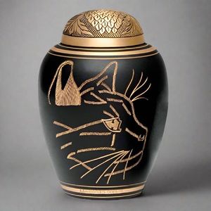 Decorative Aluminum <b>Cat</b> Memorial <b>Urn</b> With Secure Closure For Keeping Precious Pet Ashes Safe And Protected - Product Image 4
