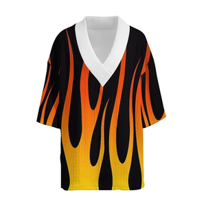 Men's Flame Printed V-Neck Knitted Casual Shirt and <b>Shorts</b> Summer Style 100% <b>Polyester</b> Digital Printing - Product Image 2