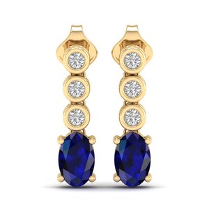 REYES Trendy Design Women 14K Gold Diamond Dangle Drop <b>Earrings</b> Classic Oval Cut 0.73Ct <b>Blue</b> <b>Sapphire</b> Gemstone Jewelry - Product Image 2