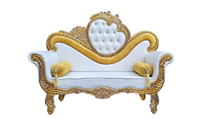 Sofá de Boda de Dos Plazas, Estilo Palacio de Lujo, Blanco y Dorado, Tallado en Metal, Tipo Diwan - Product Image 2