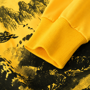 เสื้อฮู้ดสีเหลืองสำหรับผู้ชาย ลายพิมพ์สไตล์จีน ทรงปกติ ผ้าถัก 100% คอตตอน ยืดหยุ่น ใส่สบาย เหมาะสำหรับฤดูหนาว - Product Image 2