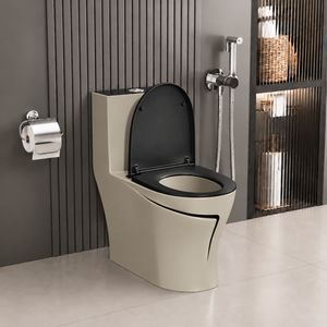 Modern Beige One-Piece Floor-Mounted Black <b>Seat</b> Elongated Ceramic Slow-Closing Eco-Friendly Easy-Clean Deodorizing Customizable - Product Image 2