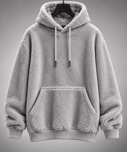 <b>Sherpa</b> Fleece <b>Hoodie</b> Plush Teddy Pullover Cozy Winter <b>Hoodie</b> Soft Fuzzy Sweatshirt 100% Cotton Oversized Solid Color Front - Product Image 1