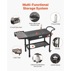 Carrello per Barbecue da Esterno con Piano Pieghevole 31.0 X 17.0 Pollici, Porta Tovaglioli e Ganci Inclusi - Product Image 6