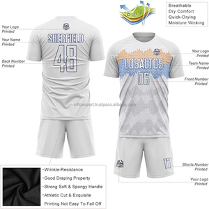 New Version Adult Soccer Uniform Set Custom Football Jersey Printed 100% Polyester Washed Applique V-<b>neck</b> Custom Colors & Logo - Product Image 3