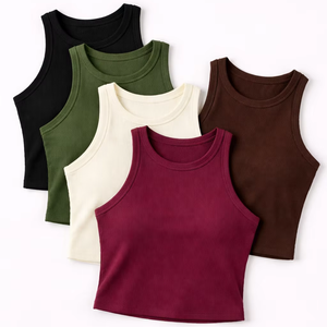 Débardeur court côtelé respirant et sexy pour femme – en polyester/coton/spandex écologique 260g, anti-boulochage - Product Image 1