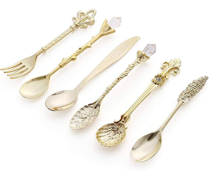 Juego de cubiertos de latón para postre, 4 piezas, diseño de lujo, cuchara de latón chapada en oro al precio más bajo - Product Image 6