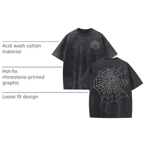 Camiseta Negra Oversize para Hombre, Manga Corta, Cuello Redondo, Estilo Urbano, Diseño Bordado de Telaraña, Algodón Jersey - Product Image 2