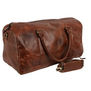 Brown Genuine Leather Weekender Duffle <b>Bag</b> With Shoe Compartment Unisex Travel Organizer Zipper Closure Dark Brown Soft Handle - Product Image 5