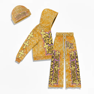 Conjunto de Sudadera con Capucha y Pantalones para Mujer, Estilo Vintage, 100% Algodón Tejido Transpirable de 500 g/m², Estampado Digital de Dibujos Animados, Talla Grande, con Cierre de Cremallera - Product Image 2