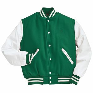 แจ็คเก็ต Letterman แบบกำหนดเองขายส่ง OEM สำหรับทุกเพศทุกวัย ดีไซน์ล่าสุด แจ็คเก็ตเบสบอลแขนยาวแบบ Varsity คอตั้ง สำหรับฤดูหนาวและใส่ทำงาน - Product Image 1