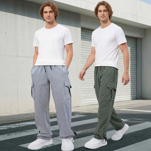 <b>Men's</b> Casual Eco-friendly Drawstring <b>Cargo</b> Sweatpants Multiple Pockets Gray <b>Green</b> 100% Cotton Midweight Autumn Wear Office - Product Image 5