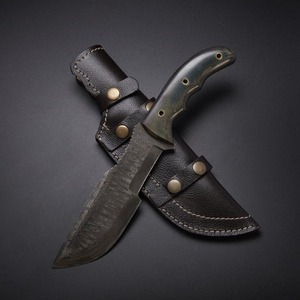 Couteau de chasse droit non réglable en acier Damas de qualité industrielle, fait main, manche en Micarta, 3 mm, 10 pouces, Drop Point - Product Image 5