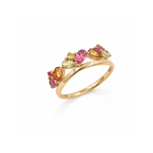 Bague Couronne en Argent Sterling 925 Multi-Tourmaline avec Pierres Précieuses Poire et Rondes, Plaqué Or, Bague de Luxe de Créateur - Product Image 1