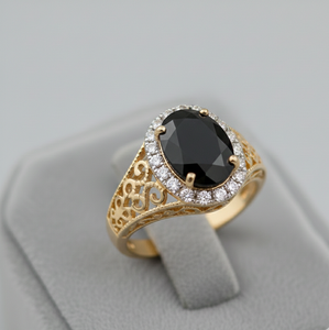 Anillo Ovalado de Ónix Negro, Talla 6 de EE. UU., Piedra Preciosa, Plata de Ley 925, Chapado en Oro de 18K, Anillo de Cóctel, Joyería Vintage - Product Image 3