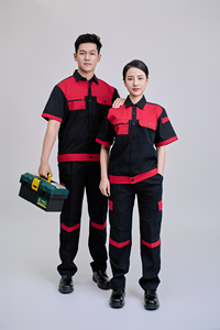 Uniforme de Trabajo de Alta Visibilidad para Hombre FMF, Manga Corta, Rojo y Negro, Tela TC Antiarrugas, Ropa Protectora, Vietnam - Product Image 4